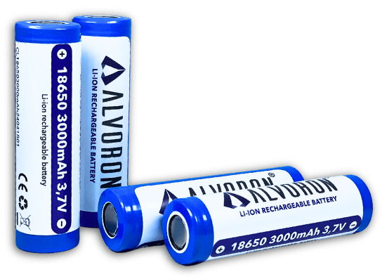 Set von vier Alvoron 18650 Li-Ion Akkus mit 3000 mAh, ideal für intensive Energieanforderungen
