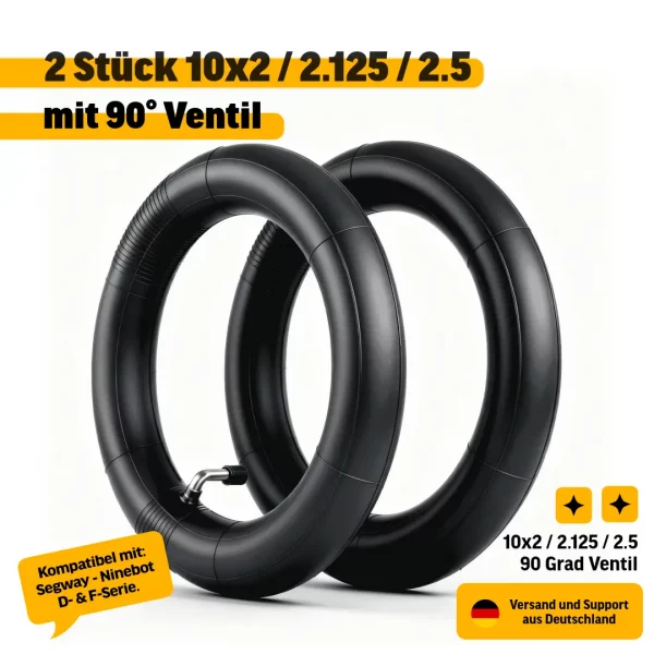 Schlauch 10x2 10x2.125 10x2.5 mit 90 Grad Autoventil schwarzer Ersatzschlauch für 10 Zoll Räder