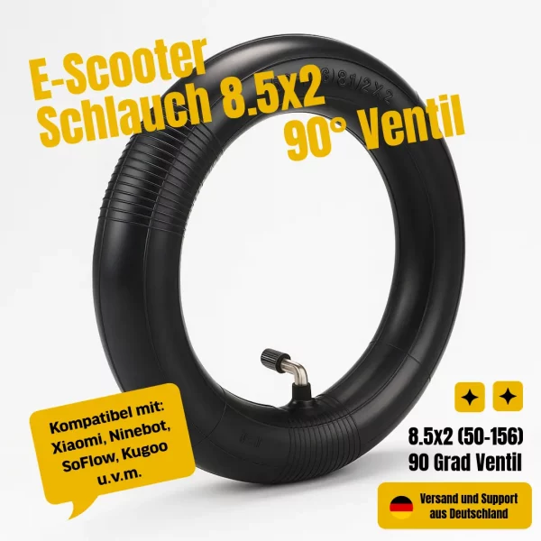 E Scooter Schlauch 8.5x2 90 Grad Ventil einzeln – 50/75-6.1 Ersatzschlauch für viele E-Scooter