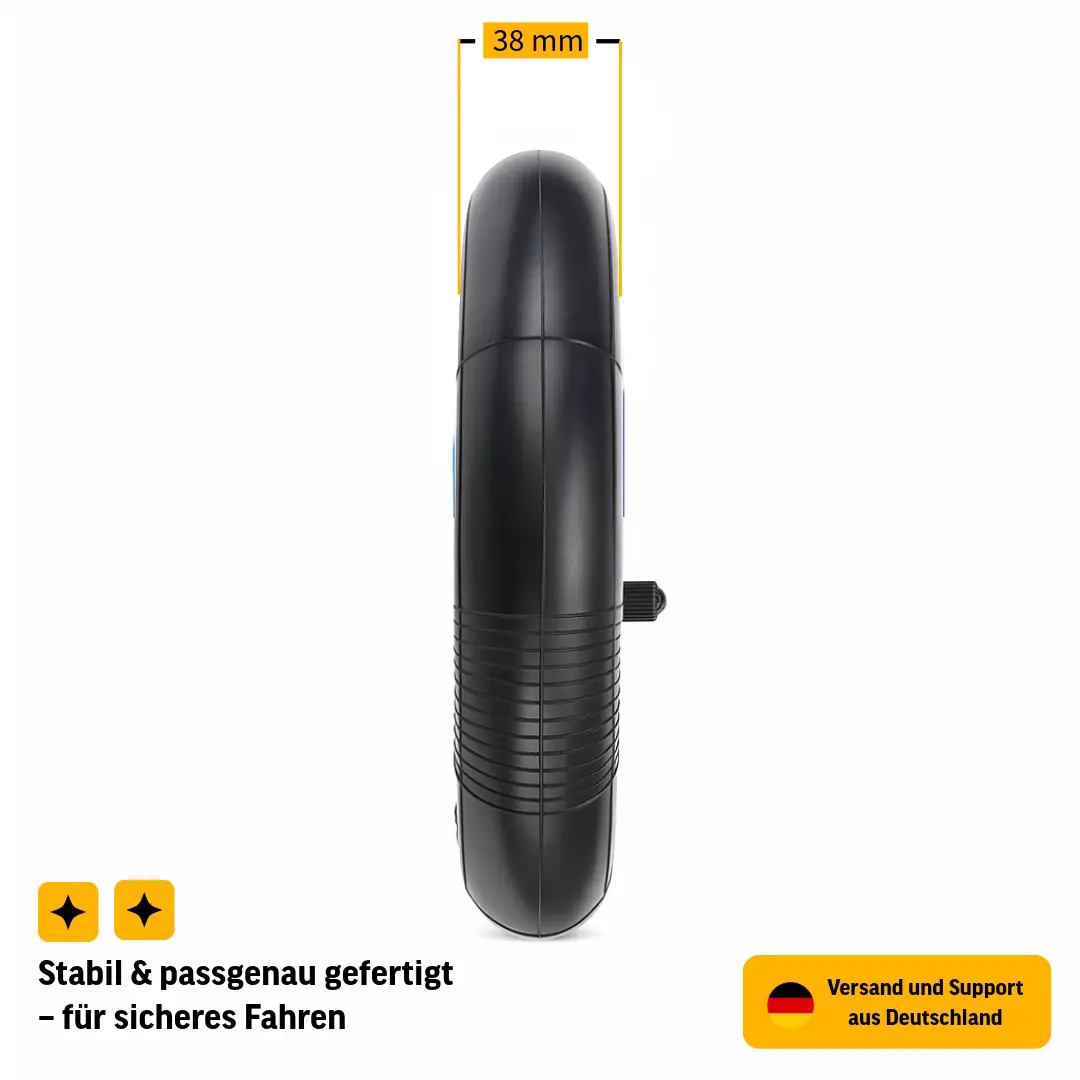 E Scooter Schlauch 8.5x2 45 Grad Ventil 2er Set – kompatibler Ersatzschlauch für viele Modelle 4 E-Scooter Ersatzschlauch 8.5×2 (50/75-6.1 = 50-156) Seitenansicht – 38 mm Breite, stabil & passgenau gefertigt – kein Originalteil.