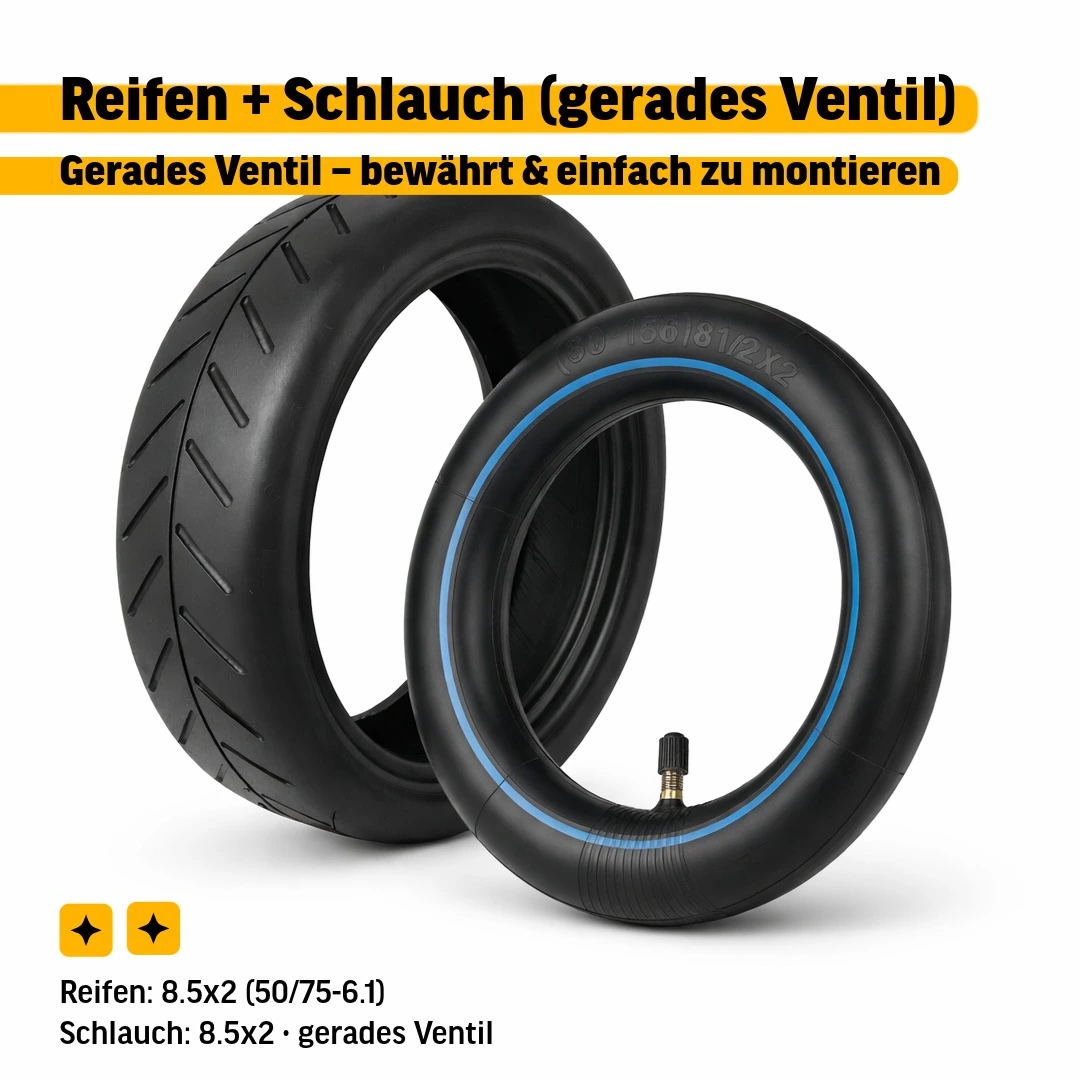 Reifen + Schlauch Set 8.5x2 Ventil 90 45 gerade