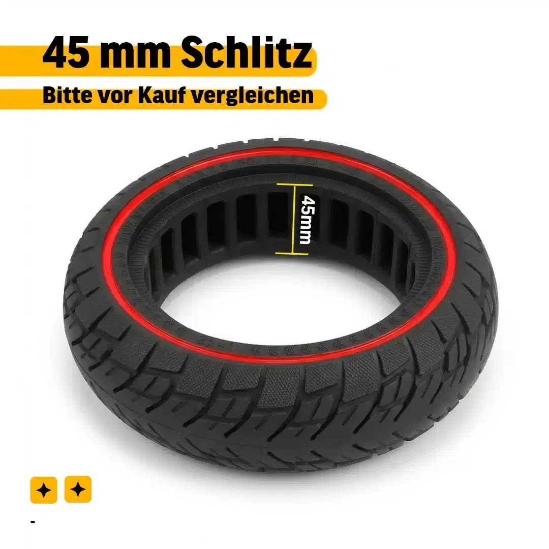 Vollgummi Reifen 10x2.5 60/70-6.5 45mm kompatibel mit Ninebot Max G30 G30D G30LP F2 Serie 4 E-Scooter Vollgummi Reifen 45mm Schlitz Maßangabe Innenstruktur