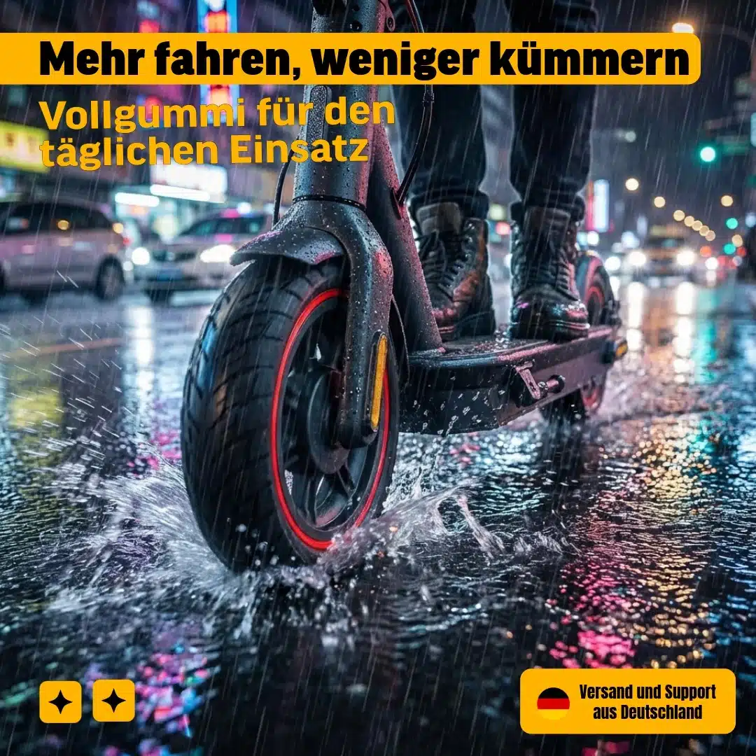 Vollgummi Reifen 10x2.5 60/70-6.5 45mm kompatibel mit Ninebot Max G30 G30D G30LP F2 Serie 8 E-Scooter Vollgummi Reifen bei Regen auf nasser Straße