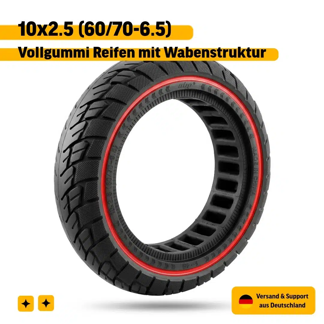 E-Scooter Vollgummi Reifen 10x2.5 60/70-6.5 mit Wabenstruktur luftlos wartungsarm