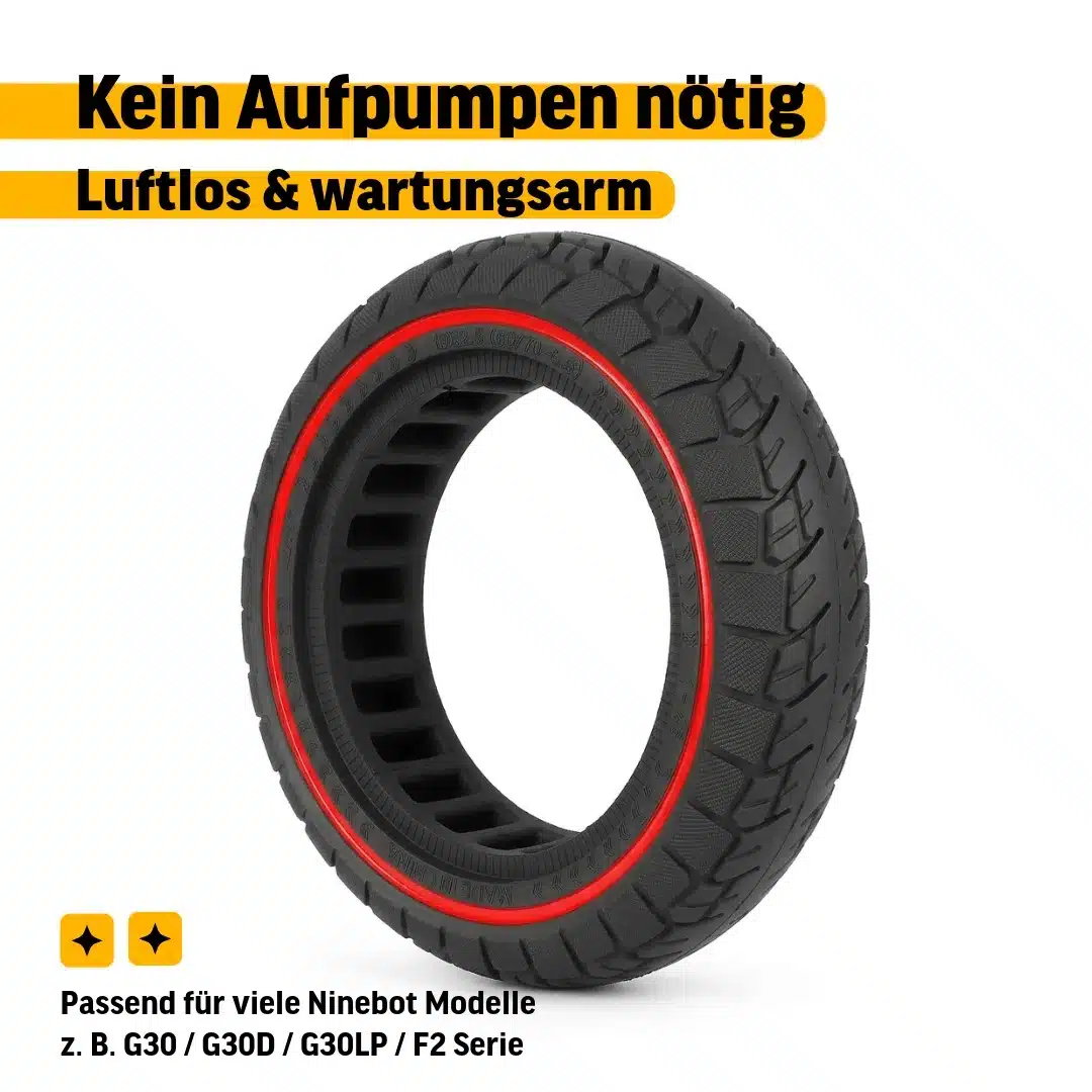 Vollgummi Reifen 10x2.5 60/70-6.5 45mm kompatibel mit Ninebot Max G30 G30D G30LP F2 Serie 2 Luftloser E-Scooter Vollgummi Reifen kein Aufpumpen notwendig wartungsarm